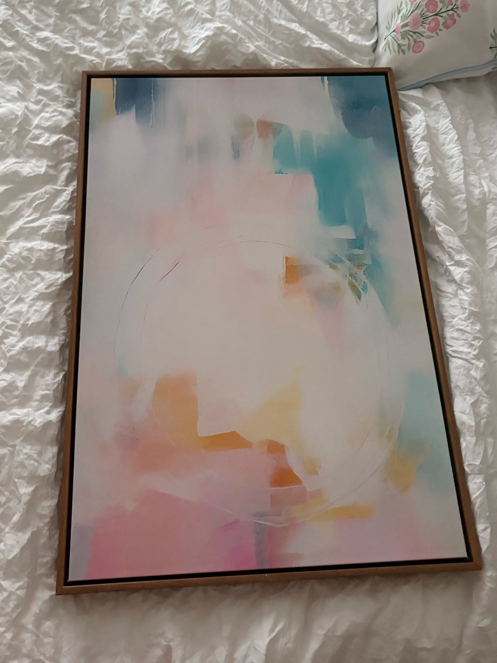 Amazon Framed Abstract Art in Pink, Teal & Gold Hues